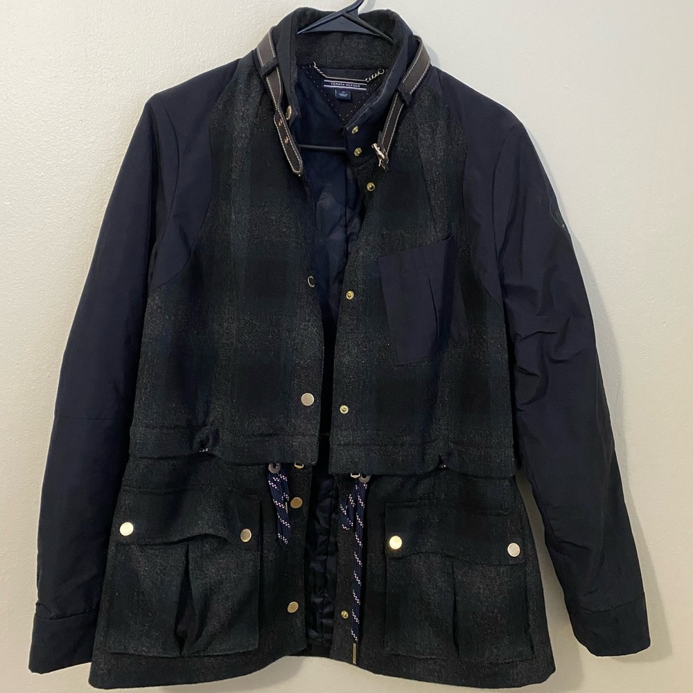 Tommy Hilfiger Women’s Jacket Blue Gray With Removable Bottom Half Size Medium